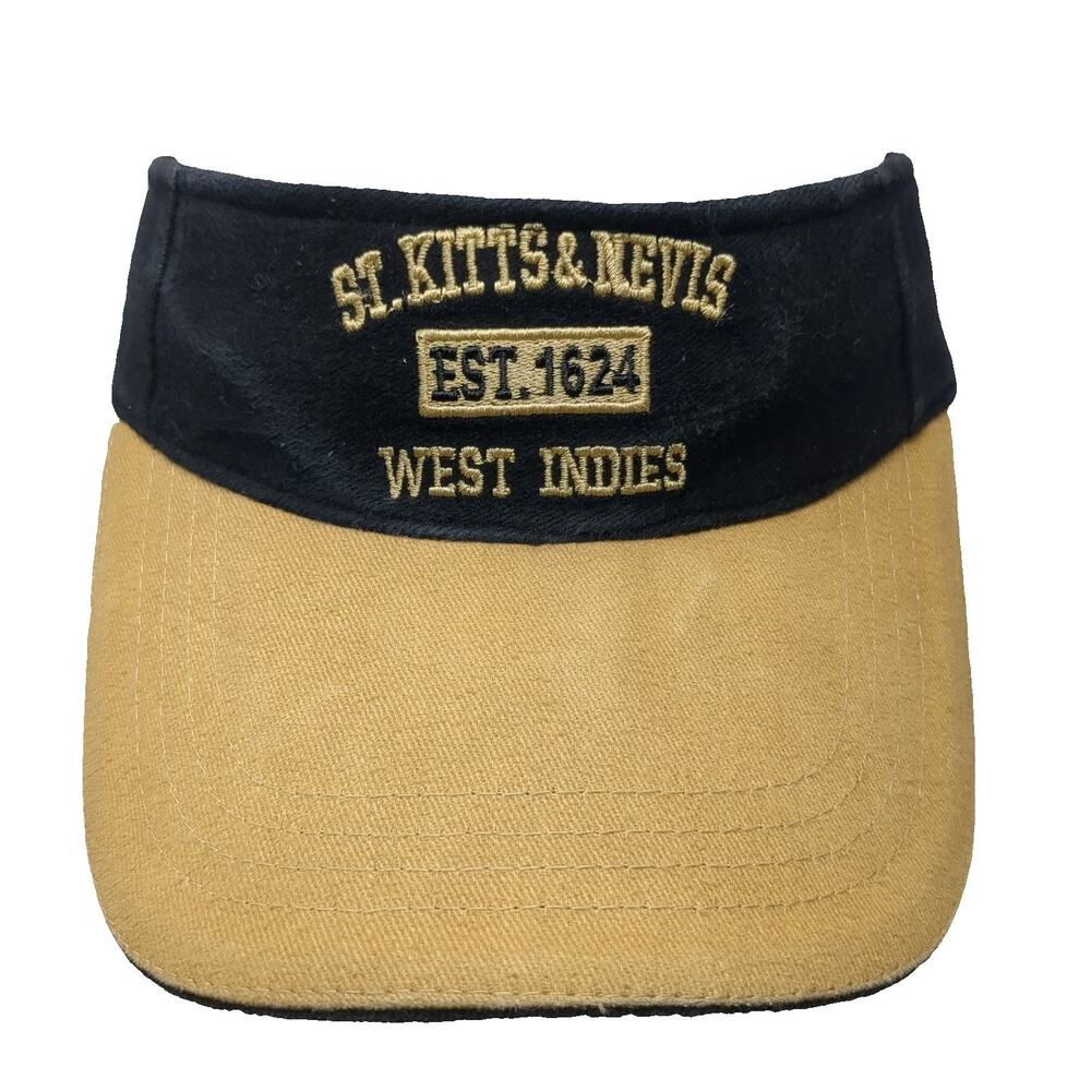 Rima Visor Hat Black Brown One Size West Indies St. Kitts Nevis Est 1624 Palm